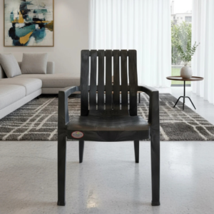 Premium Plastic Chair Black Silver | Heavy Duty 150 Kg Load Capacity | Comfortable Back Support | Durable Design | Ideal for Home, Office, Balcony & Outdoor Use